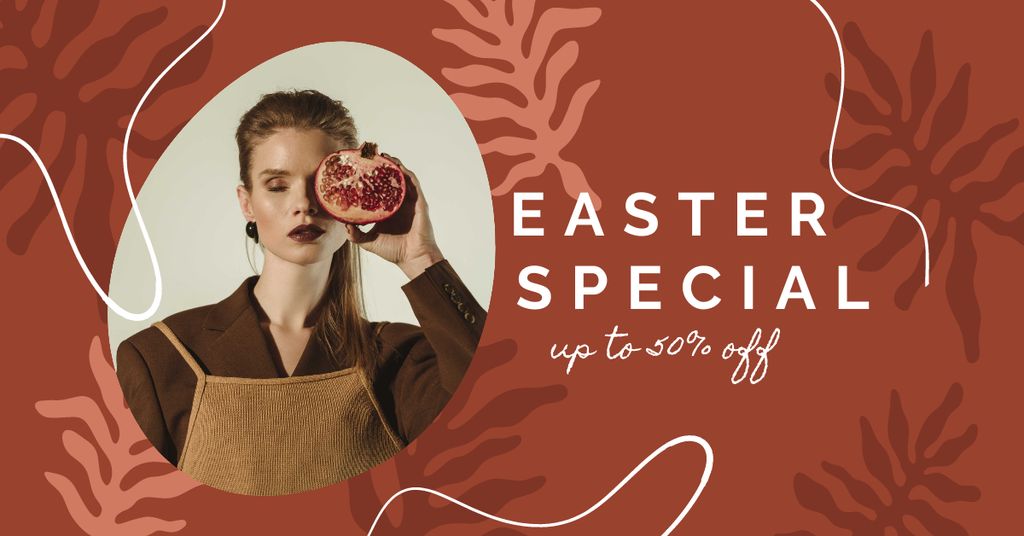 Easter Special with Stylish Woman holding Pomegranate Facebook AD Πρότυπο σχεδίασης