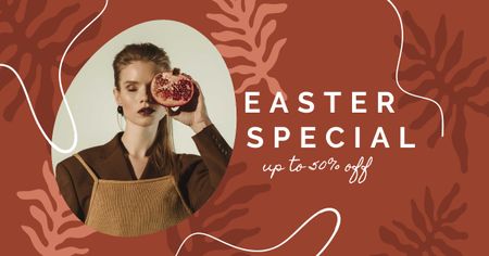 Plantilla de diseño de Easter Special with Stylish Woman holding Pomegranate Facebook AD 