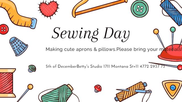 Sewing day event with needlework tools Title – шаблон для дизайну