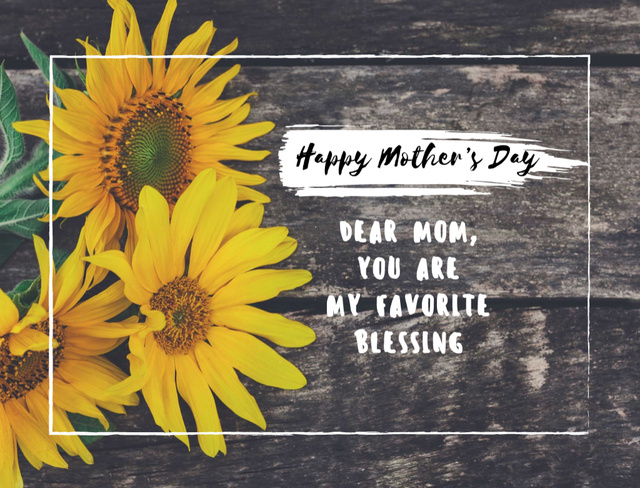 Happy Mother's Day Holiday Greeting With Beautiful Sunflowers Postcard 4.2x5.5in Design Template
