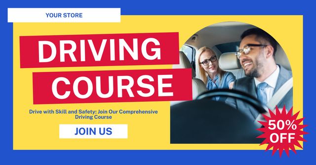 Designvorlage Competent Driver Education Course With Discount für Facebook AD