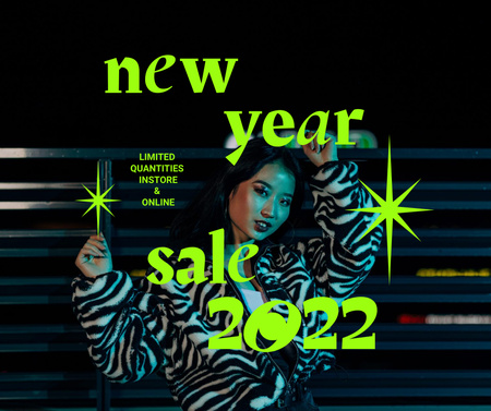 New Year Sale Announcement with Stylish Girl Facebook Design Template