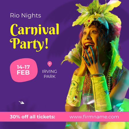 Stunning Carnival Party Night With Discount And Costumes Animated Post Design Template