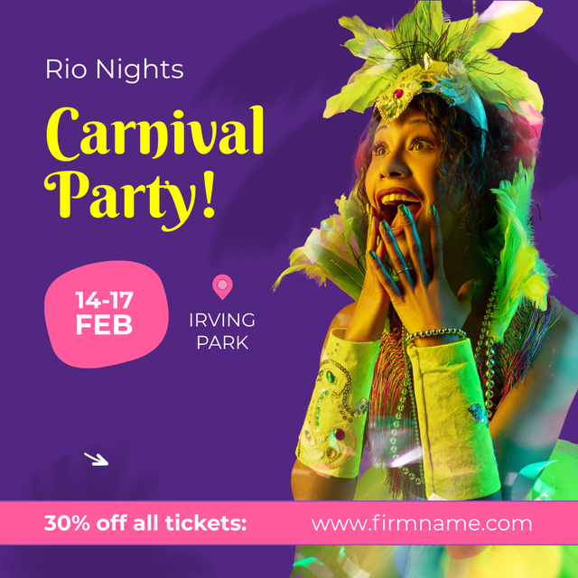 Stunning Carnival Party Night With Discount And Costumes Animated Post Modelo de Design