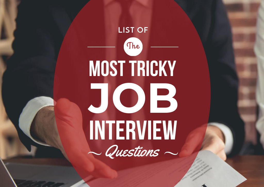 Designvorlage List of Questions for Job Interview on Red für Flyer A6 Horizontal