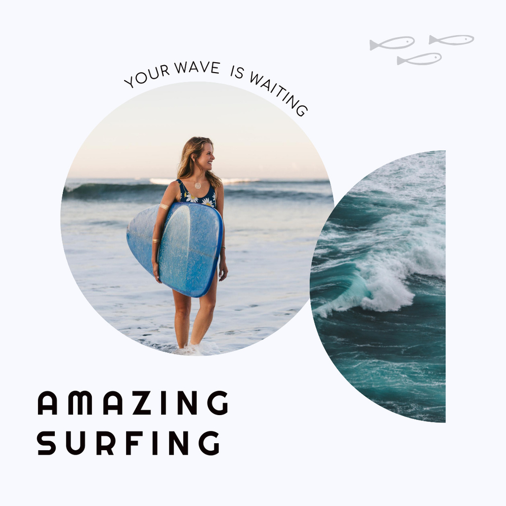 Plantilla de diseño de Woman Enjoys Amazing Surfing on the Beach Instagram 
