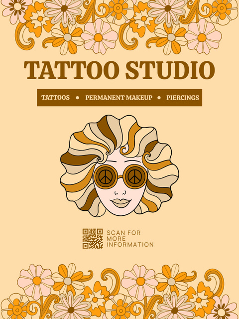 Ontwerpsjabloon van Poster US van Tattoo Studio Various Services With Flowers Ornament