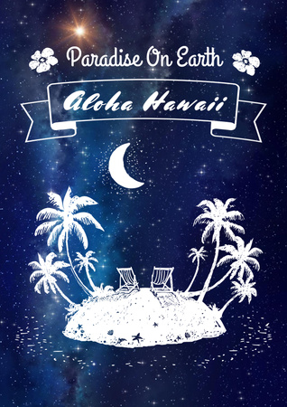 Template di design hawaii ispirazione per viaggiare con l'isola tropicale Poster