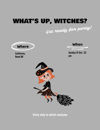 Anúncio de festa de Halloween com bruxa cinza Invitation 13.9x10.7cm Modelo de Design