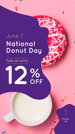 Donut Day Offer with Delicious glazed donuts Instagram Story Design Template