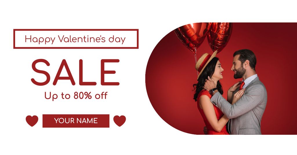 Valentine's Day Special Offer for Couples with Lovers holding Balloons Facebook AD Design Template