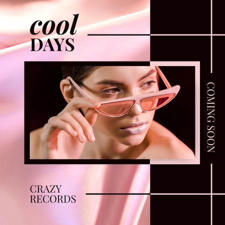 Attractive Woman in Pink Sunglasses Album Cover Tasarım Şablonu
