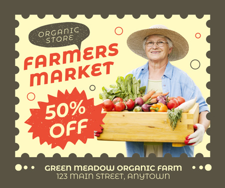 Plantilla de diseño de Mercado de agricultores con productos orgánicos con descuento Facebook 