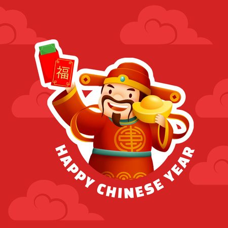 Chinese New Year Greetings with Image of Man in Traditional Costume Instagram Design Template