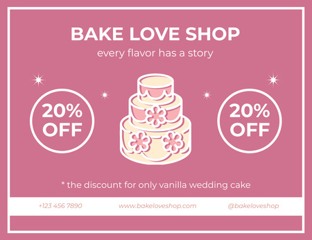 Plantilla de diseño de Anuncio de panadería con pastel de bodas Thank You Card 5.5x4in Horizontal 