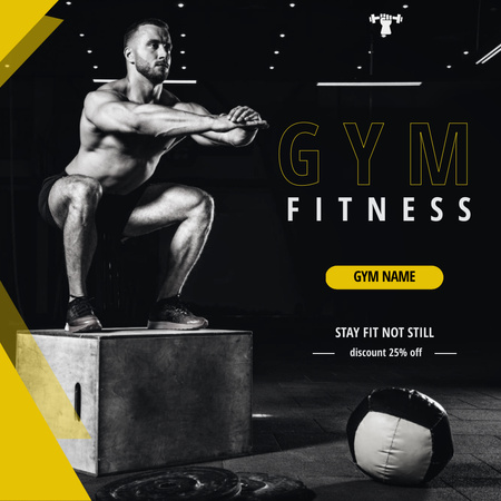 Fitness Center Ad with Strong Muscular Man Instagram Design Template