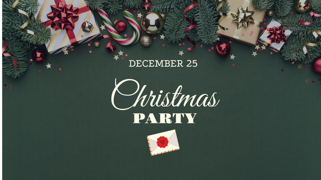 Christmas Party Announcement on Green FB event cover Design Template