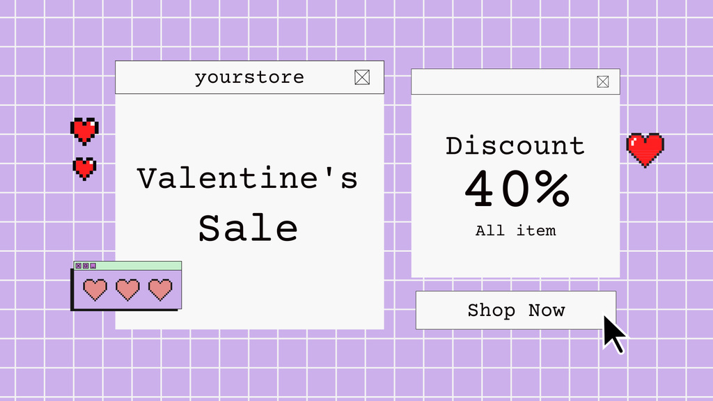 Valentine's Day Discount Offer with Pixel Hearts FB event cover Tasarım Şablonu