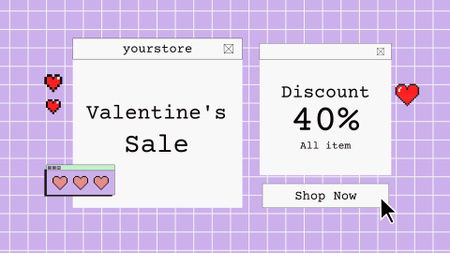 Valentine's Day Discount Offer with Pixel Hearts FB event cover Design Template