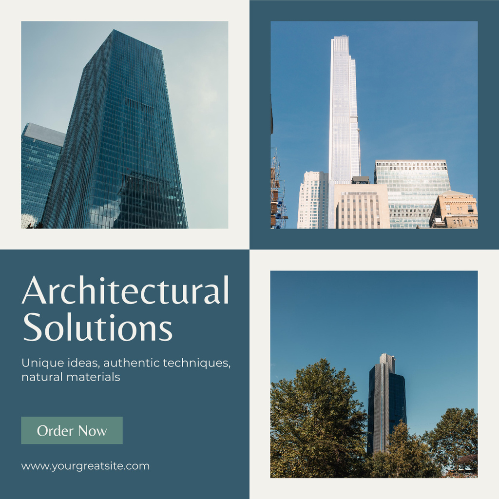 Offer of Architectural Solutions with Modern Glass Buildings LinkedIn post Šablona návrhu