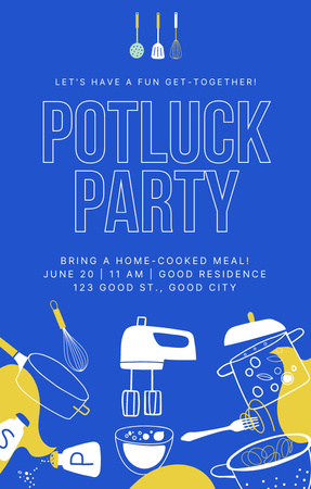 Platilla de diseño Potluck Party Ad on Blue Invitation 4.6x7.2in