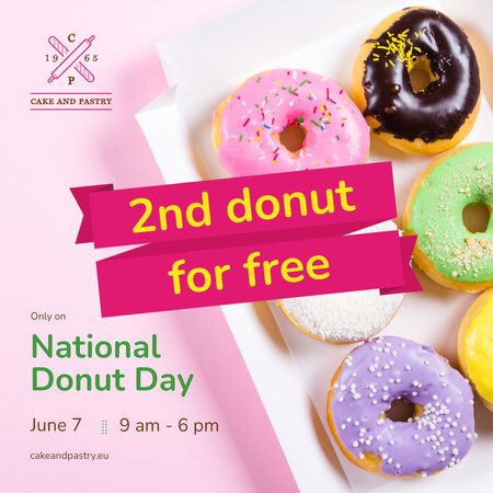 National Donut Day with Delicious glazed donuts Instagram Design Template