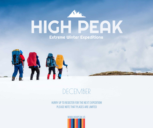 Platilla de diseño Winter Tour offer Hikers in Snowy Mountains Facebook