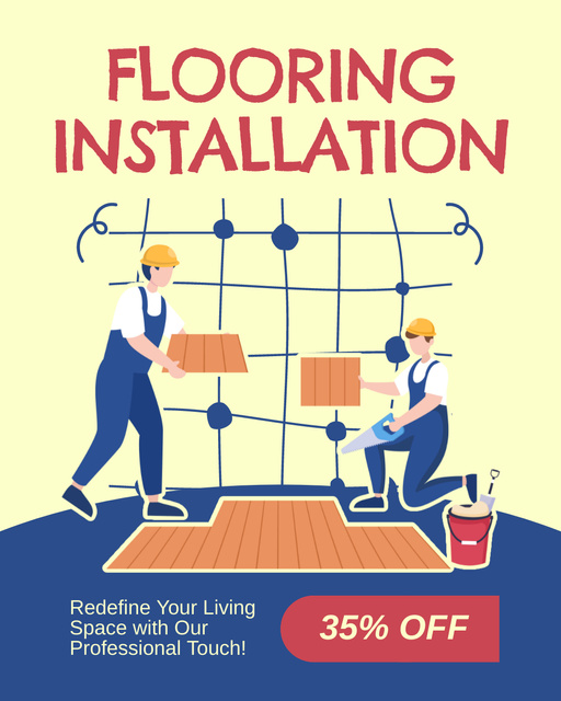 Illustration of Repairmen working on Flooring Installation Instagram Post Vertical – шаблон для дизайна