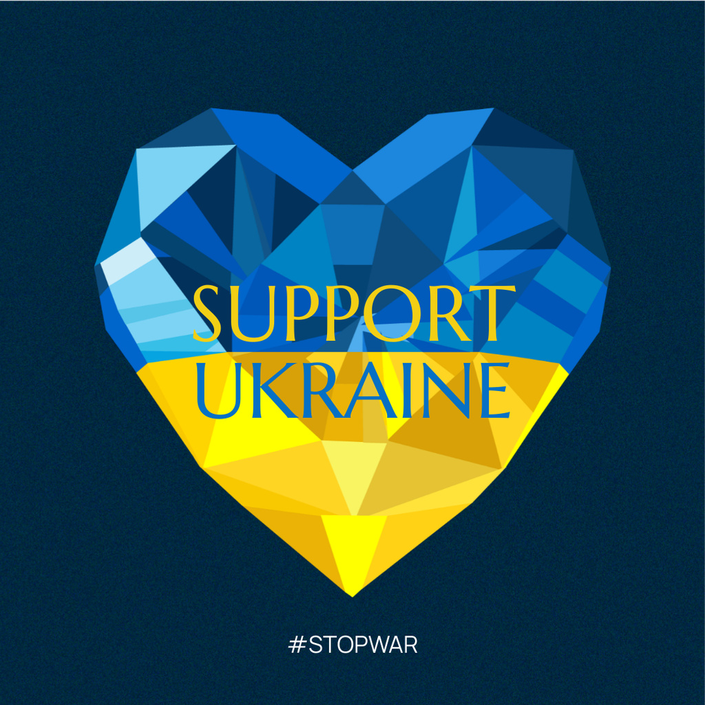 Blue and Yellow Heart to Support Ukraine  Instagramデザインテンプレート