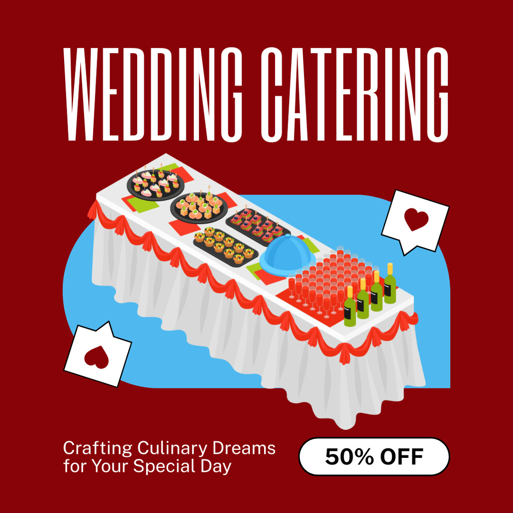 Services of Wedding Catering with Banquet Table Instagram Design Template