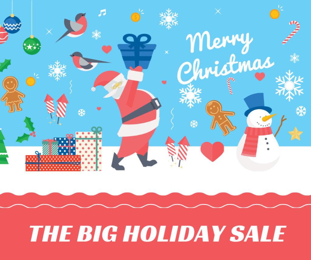 Christmas Holiday greeting Santa delivering Gifts Facebook Design Template