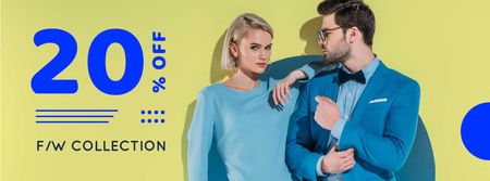 Fashion Ad Couple in Blue Clothes Facebook cover Design Template