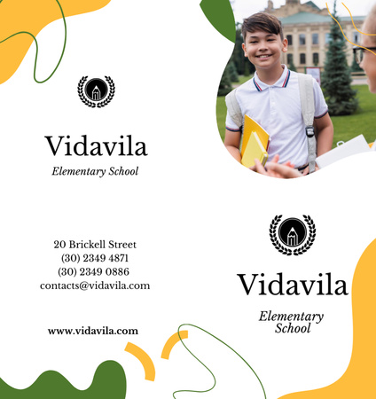 School Offer with Smiling Kids and Books Brochure Din Large Bi-fold Design Template