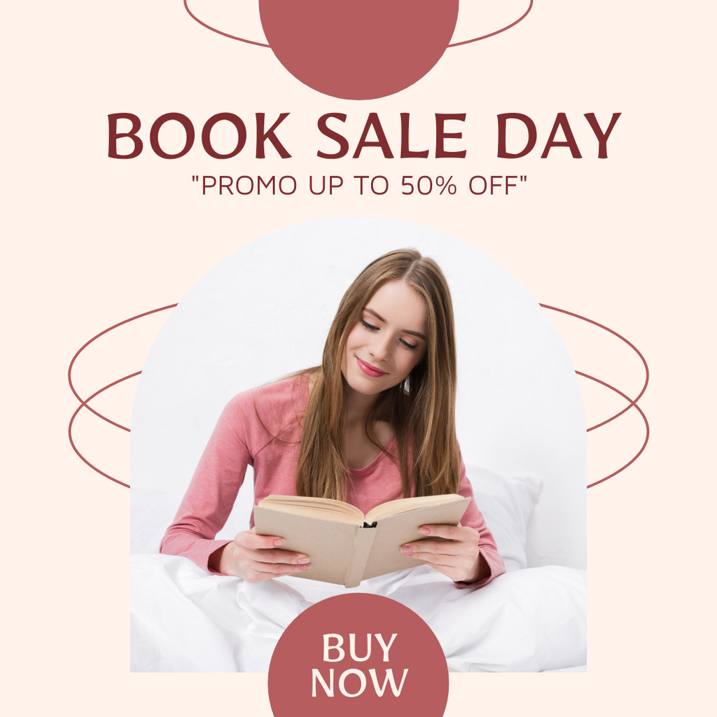 Book Sale Day with Woman Reading Instagram Tasarım Şablonu