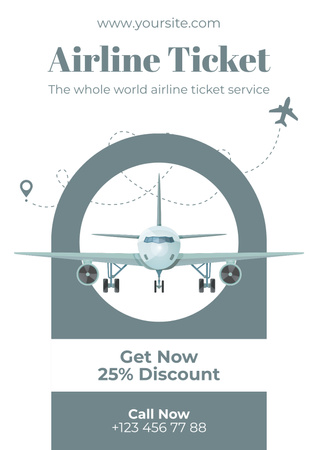 Gri ve Beyaz Uçak Bileti Satışı Poster Tasarım Şablonu