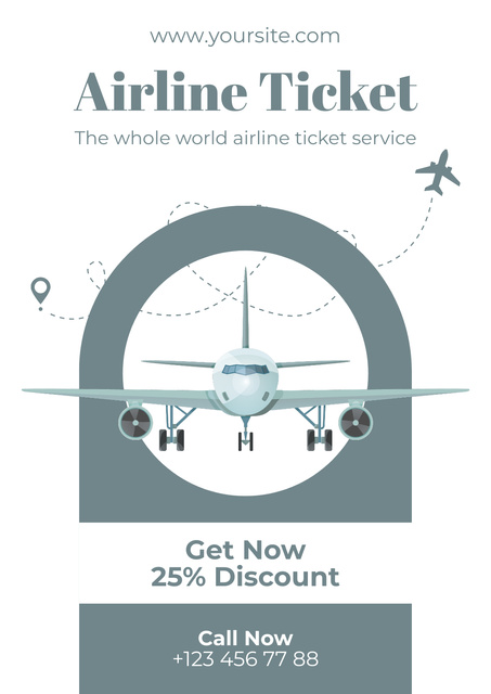 Airline Tickets Sale on Grey and White Poster Design Template