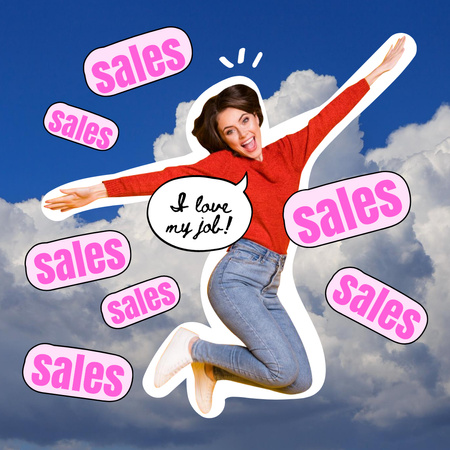 Designvorlage Happy jumping Woman Sales Manager für Instagram