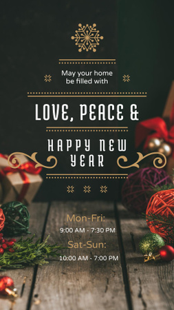 New Year Greeting with Decorations and Presents Instagram Story Modelo de Design