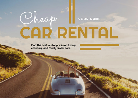 Car Rental Ad with Couple in Cabriolet Flyer A6 Horizontal Design Template