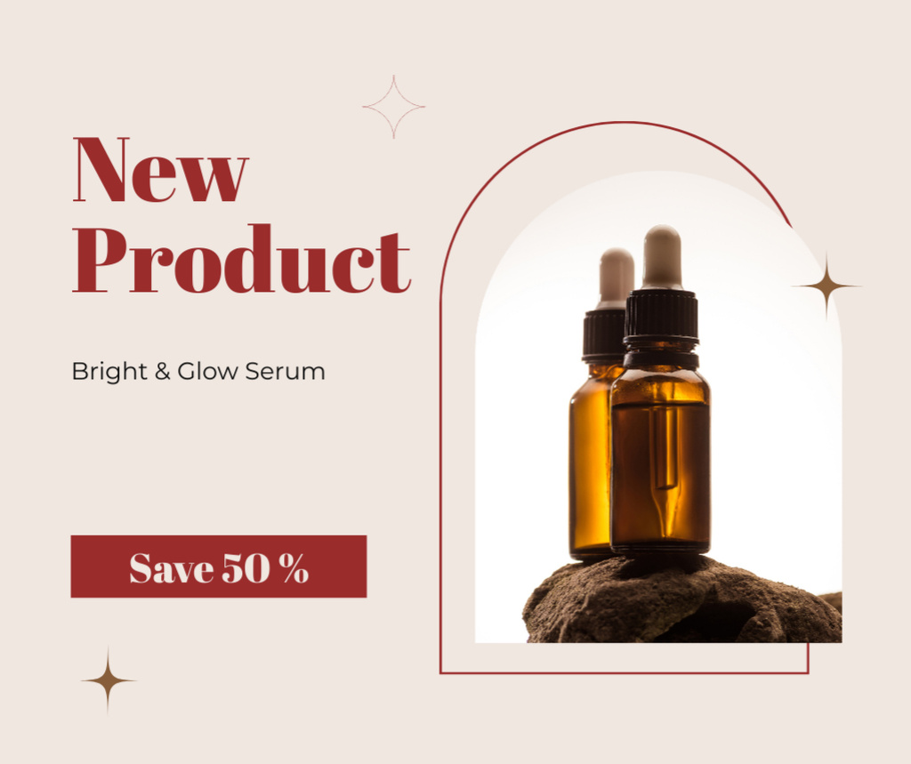Skincare Serum In Bottles With Discount Offer Facebook Design Template