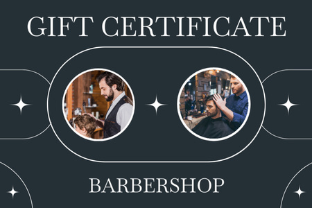 Client in Barbershop with Hairstylist Gift Certificate Design Template