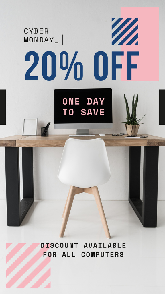 Cyber Monday Offer Computer on Working Table Instagram Storyデザインテンプレート