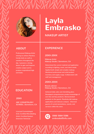 Makeup artist skills and experience Blank Resume Šablona návrhu