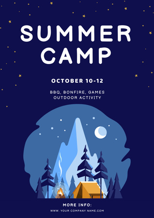 Summer Camp Invitation with Mountain Poster Design Template