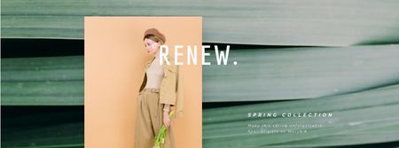 Stylish woman in beige outfit Facebook Video cover Πρότυπο σχεδίασης