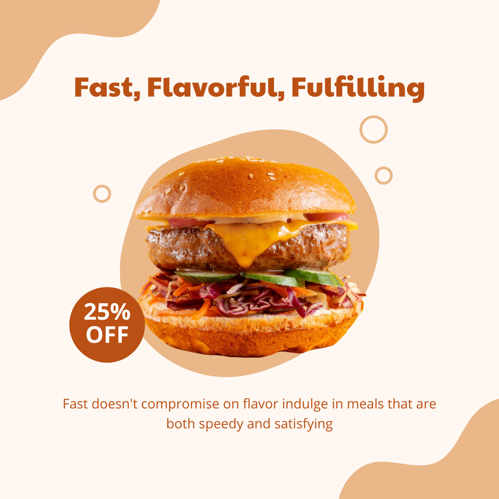 Fast Casual Restaurant Services with Big Tasty Burger Instagram Design Template