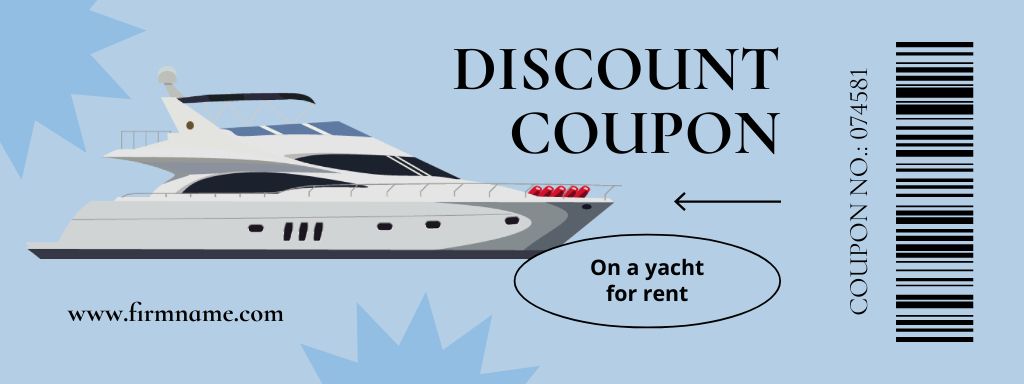 Yacht Rent Voucher on Blue Coupon Design Template