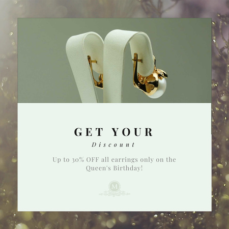 Jóias de venda de aniversário da rainha com diamantes e pérolas Animated Post Modelo de Design