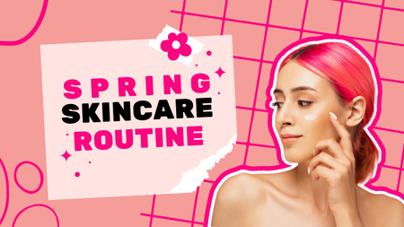 Suggestion of Daily Skincare Routine with Young Attractive Woman Youtube Thumbnail Design Template