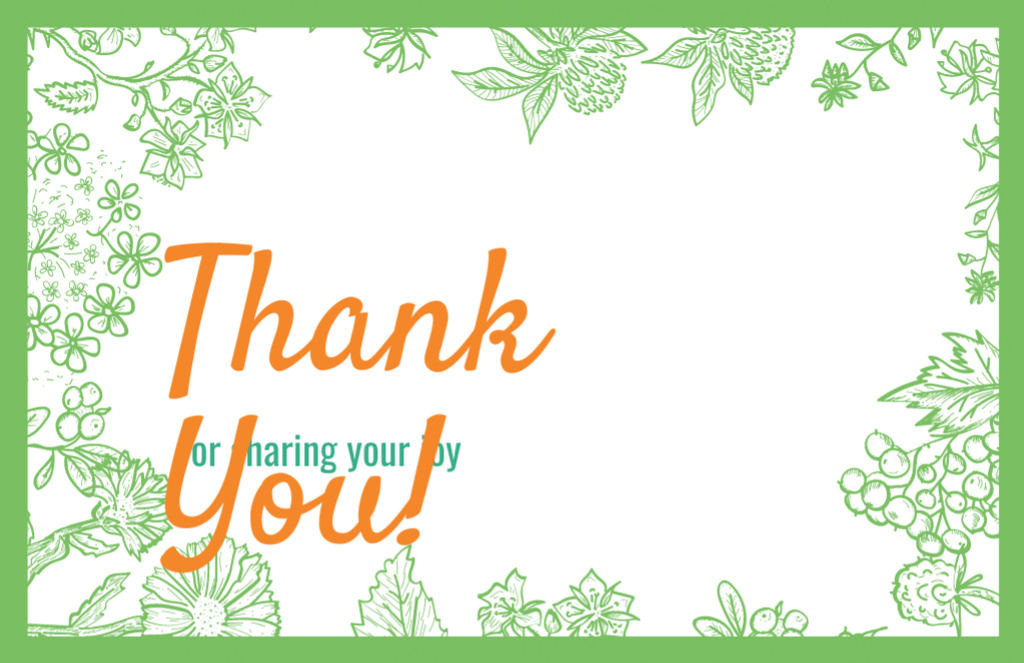 Cute Thankful Phrase with on Green Abstract Flowers Thank You Card 5.5x8.5in Πρότυπο σχεδίασης